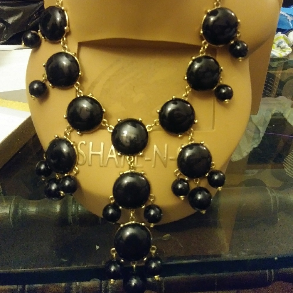Black Bead Bib Necklace